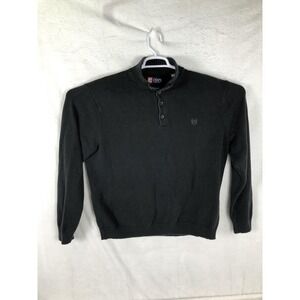 Chaps Sweater Mens XL Black Cotton Button‎ Henley Pullover Crewneck Classic Logo